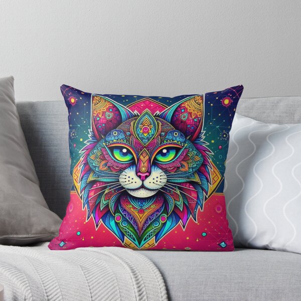 Item preview, Psychedelic Sacred Geometry Cat – Colorful Spiritual Animal Art designed and sold by Dogandesighn.