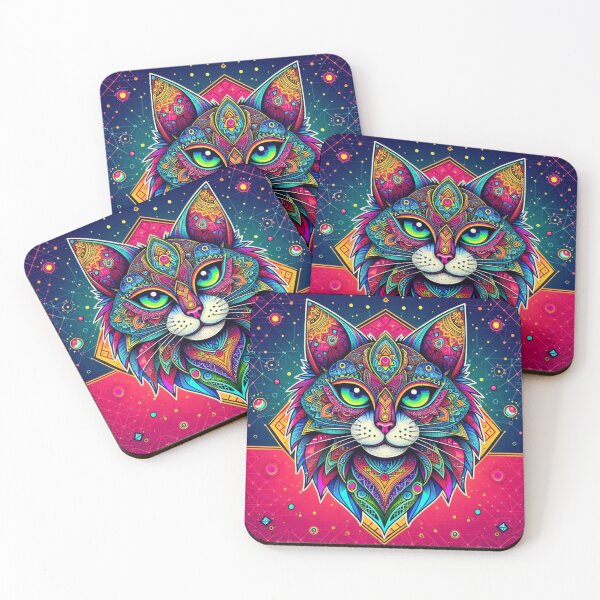 Item preview, Psychedelic Sacred Geometry Cat – Colorful Spiritual Animal Art designed and sold by Dogandesighn.