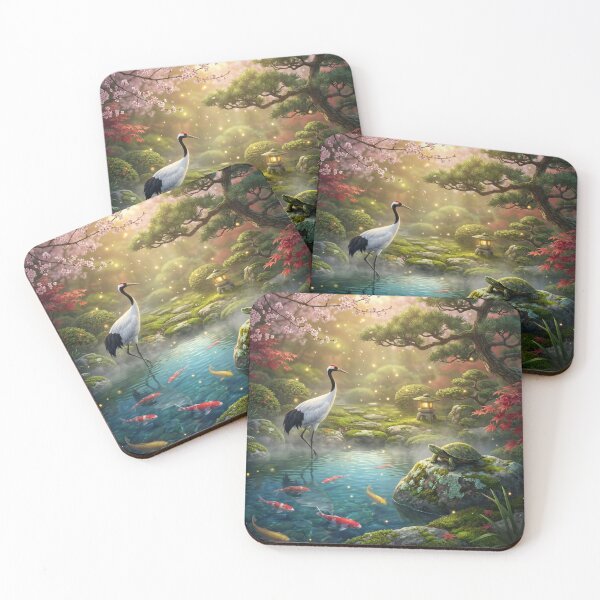 Item preview, Japanese Garden of Blessings — Crane, Turtle & Koi Pond | Sacred Nature Healing Art | Mori no Akari Series designed and sold by Mori-no-Akari.