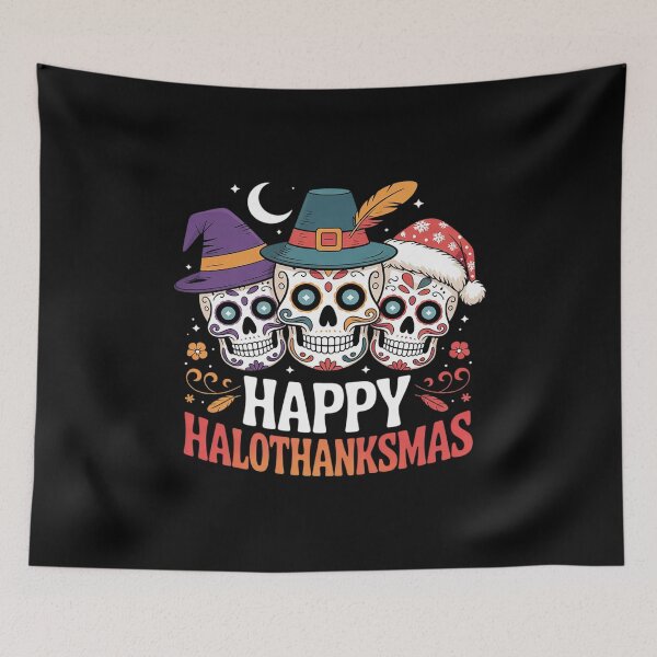 Item preview, Happy Hallothanksmas Skull Halloween Thanksgiving Christmas  designed and sold by NailMolisa.