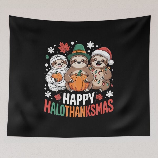 Item preview, Happy Hallothanksmas Sloth Xmas Thanksgiving Halloween  designed and sold by NailMolisa.