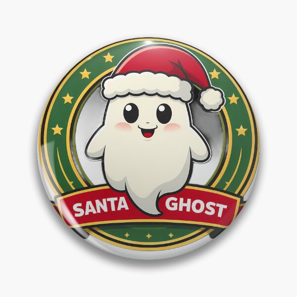 Item preview, Santa Ghost – Cute Christmas Cartoon Emblem with Stars and Ribbon Banner designed and sold by Glowaria.