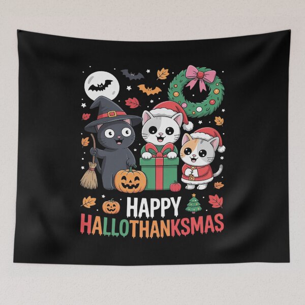Item preview, Happy Hallothanksmas Thanksgiving Halloween Cat Christmas  designed and sold by NailMolisa.