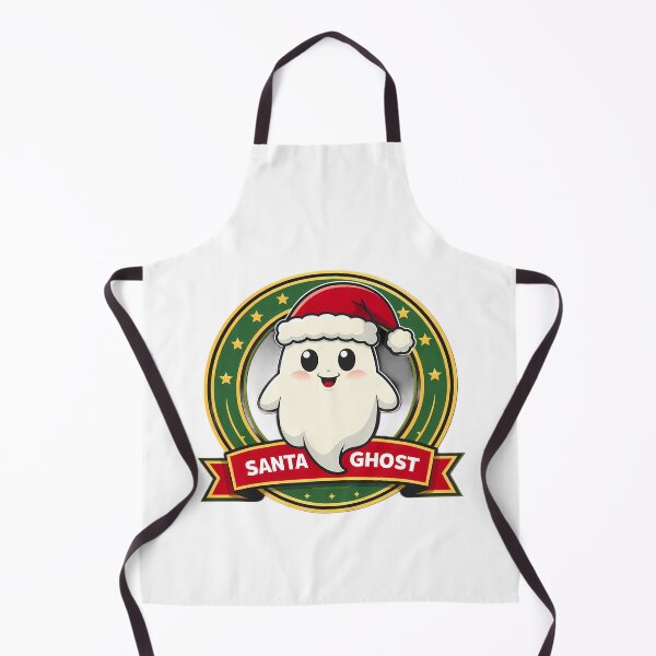 Item preview, Santa Ghost – Cute Christmas Cartoon Emblem with Stars and Ribbon Banner designed and sold by Glowaria.