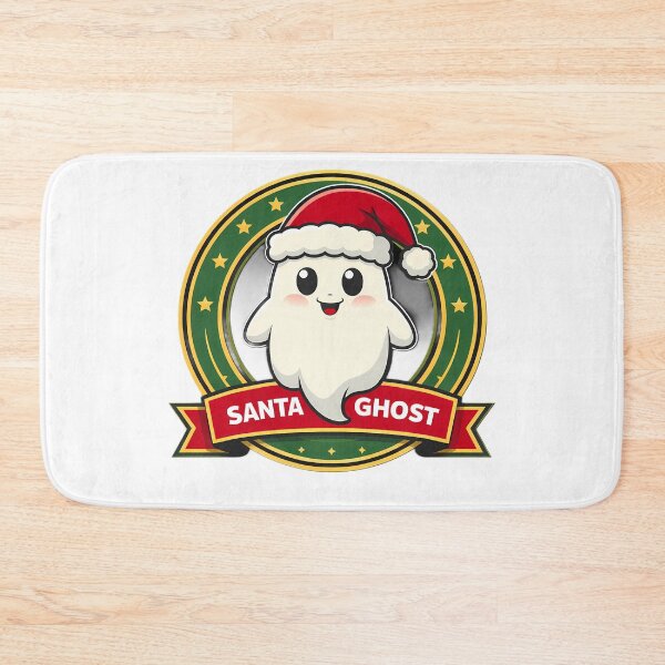 Item preview, Santa Ghost – Cute Christmas Cartoon Emblem with Stars and Ribbon Banner designed and sold by Glowaria.