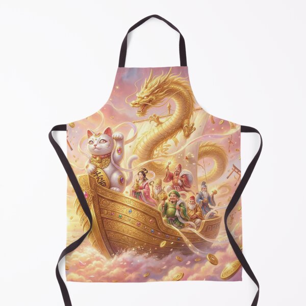 Item preview, Golden Dragon Treasure Ship — Seven Lucky Gods & Fortune Cat | Japanese Prosperity Art | Mori no Akari Series designed and sold by Mori-no-Akari.
