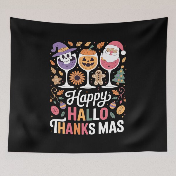 Item preview, Happy Hallothanksmas Wine Halloween Thanksgiving Christmas  designed and sold by NailMolisa.