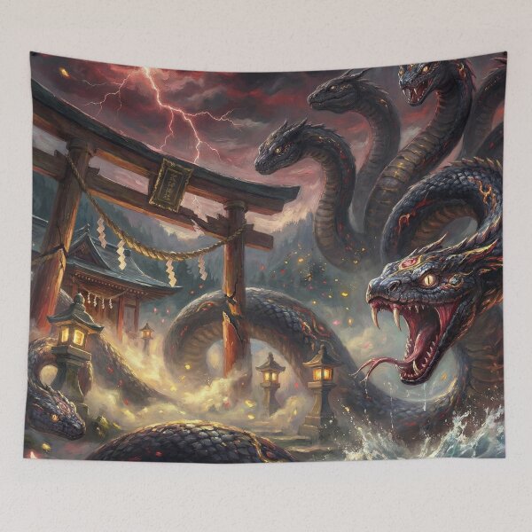 Item preview, Yamata-no-Orochi at the Sacred Shrine — Japanese Mythical Serpent | Storm God Battle Art | Mori no Akari Series designed and sold by Mori-no-Akari.