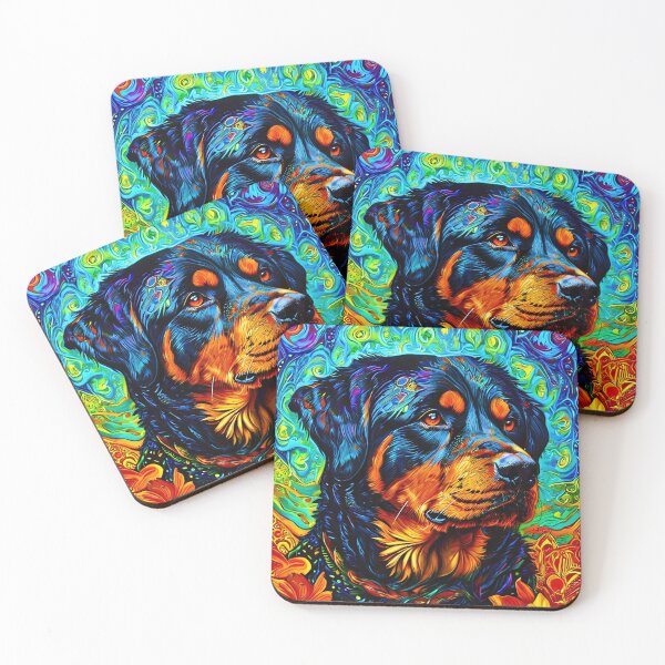 Aperçu de l'œuvre Portrait de rottweiler aux couleurs éclatantes créée et vendue par Mianku | Für das Leben.