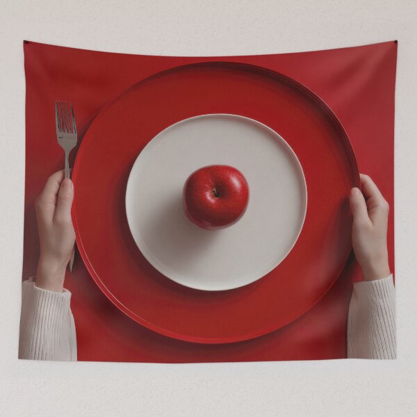 Item preview, Hands hold a red plate with an apple designed and sold by anytka.