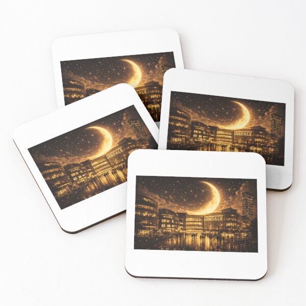 Item preview, Golden Moon Over Manchester Arndale – Surreal City Nightscape designed and sold by ZoviraDesigns.