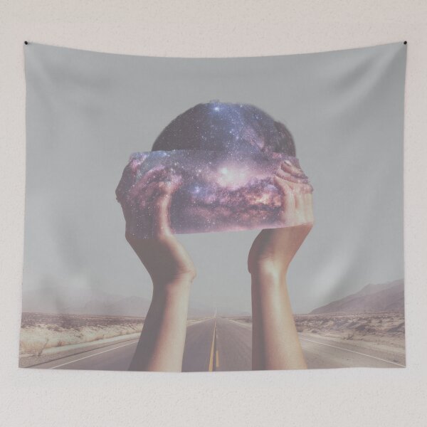 Item preview, Hands hold a cosmic view on a road designed and sold by anytka.