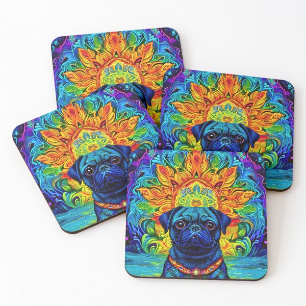 Item preview, Psychedelic pug in front of a colorful mandala designed and sold by Mianku | Für das Leben.