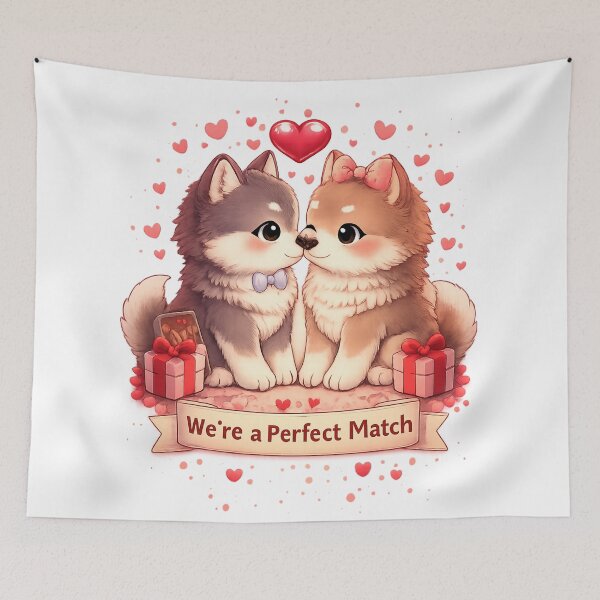 Item preview, We’re a Perfect Match – Kawaii Wolves designed and sold by kimkosovo.