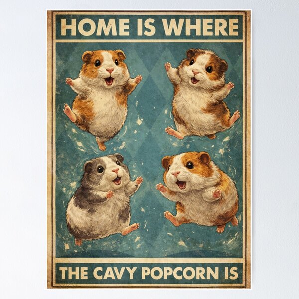 Item preview, Home Is Where the Cavy Popcorn Is – Cute Guinea Pig Retro Art designed and sold by Galskap.