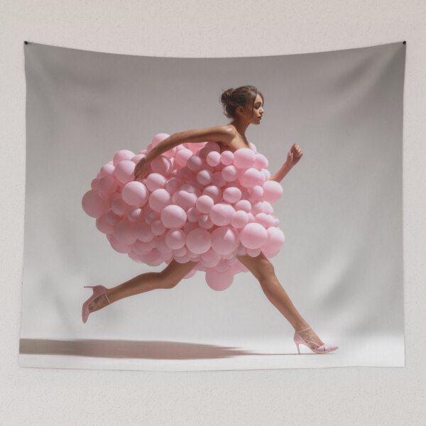 Item preview, Woman runs in pink balloon dress designed and sold by anytka.