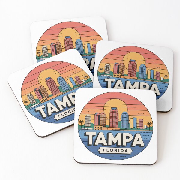 Item preview, Tampa Florida Colorful Sunset - Retro Tropical Cityscape & Palm Trees designed and sold by CircinusStore.