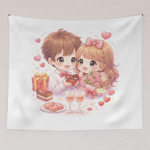 Item preview, Kawaii Valentine Couple – Sweet Love Date designed and sold by kimkosovo.