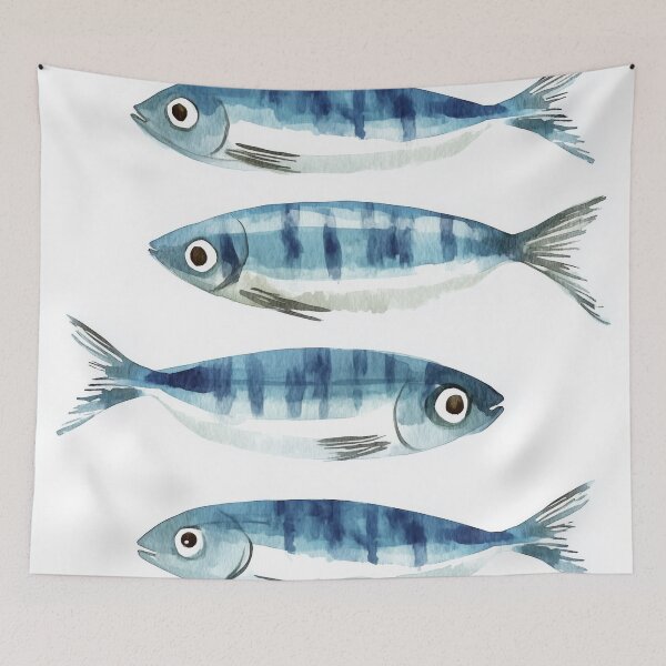Item preview, Watercolor Sardines Fish Illustration designed and sold by Gourmet Neko Art | .