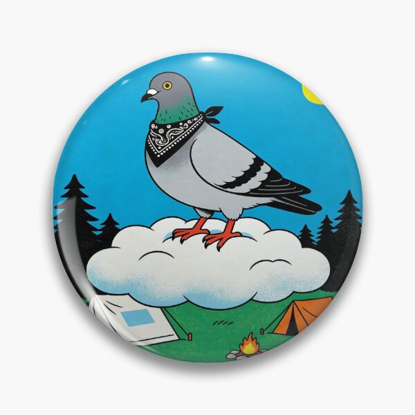 Item preview, The Bandana Pigeon Hiker: Vintage Camping Cloud Rider - Retro Risograph Style Nature Art designed and sold by Cherrydora.