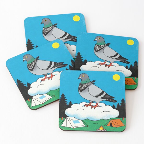 Item preview, The Bandana Pigeon Hiker: Vintage Camping Cloud Rider - Retro Risograph Style Nature Art designed and sold by Cherrydora.