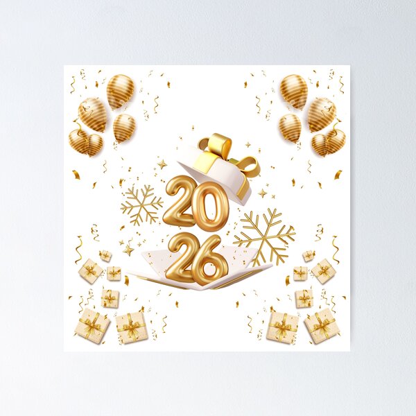 Item preview, Minimal Abstract Face Line AHappy New Year 2026 Gold Celebration Design – Luxury Festive Balloons & Gift Boxesrt – Modern Black Aesthetic Illustration designed and sold by ZYNORAworld.