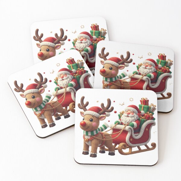 Item preview, Cute Crochet Santa and Reindeer Sleigh – Kawaii Christmas Yarn Illustration, Cozy Holiday Art designed and sold by Cute Kawaii Studio.