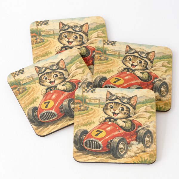 Item preview, Cute cat in a race car, retro designed and sold by Mauswohn.