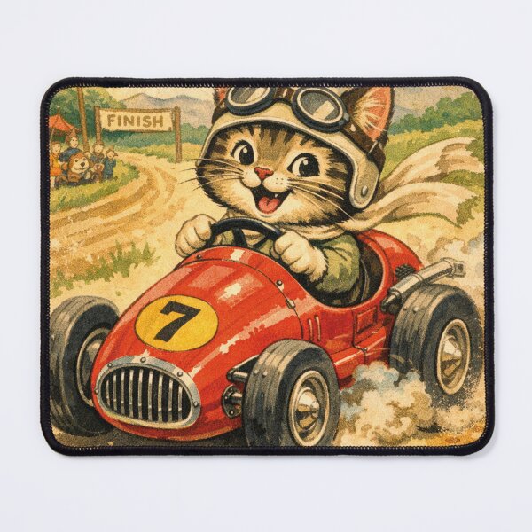 Item preview, Cute cat in a race car, retro designed and sold by Mauswohn.