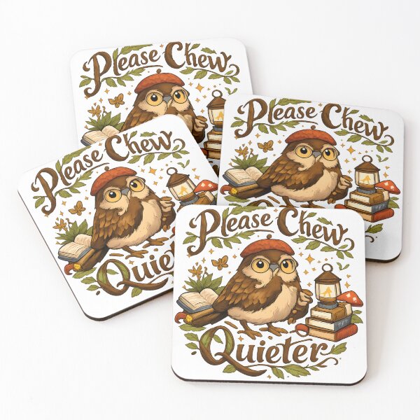 Item preview, Please Chew Quieter – Polite Forest Librarian Bird Cottagecore Illustration designed and sold by NOVAWEARIT.