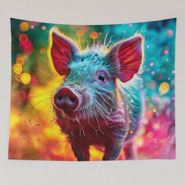Item preview, Colorful pig in an abstract garden designed and sold by Mianku | Für das Leben.