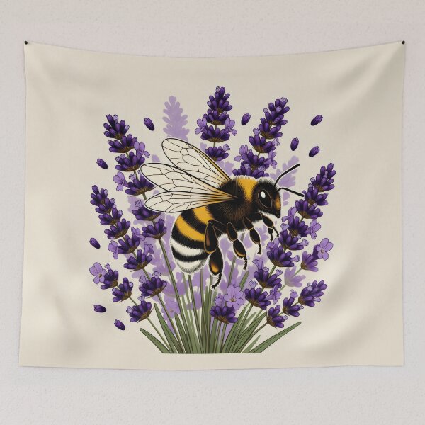 Item preview, Bee and Lavender Illustration with Vivid Botanical Detail and Nature-Inspired Calm designed and sold by SplashTastic.