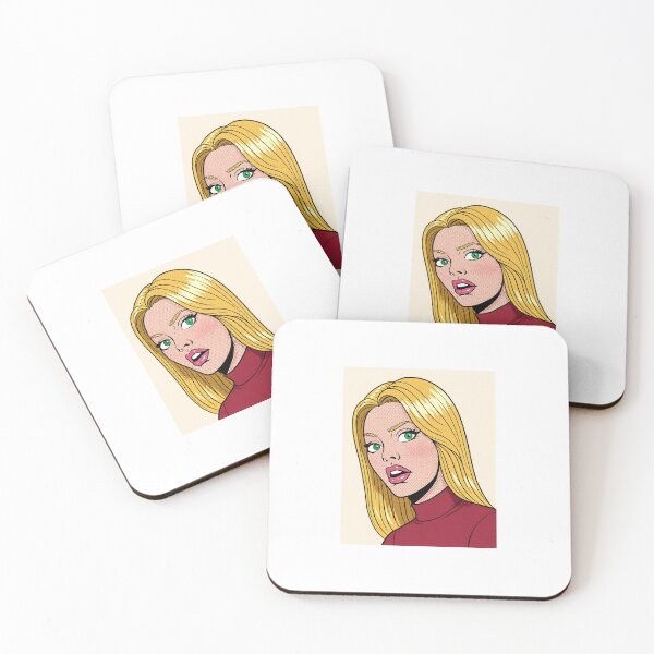 Item preview, Vintage Pop Art Blonde Green Eyes Red Turtleneck Portrait designed and sold by PopartbyL.