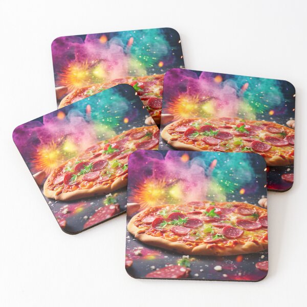 Item preview, Pepperoni pizza in a cosmic fireworks display designed and sold by Mianku | Für das Leben.