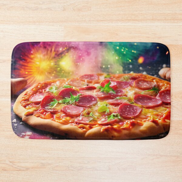 Item preview, Pepperoni pizza in a cosmic fireworks display designed and sold by Mianku | Für das Leben.