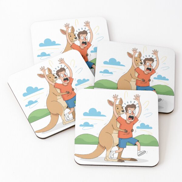 Item preview, Funny Man Being Chased by Kangaroo, Cartoon Scared Expression, Vector Illustration designed and sold by Fandom Universe.