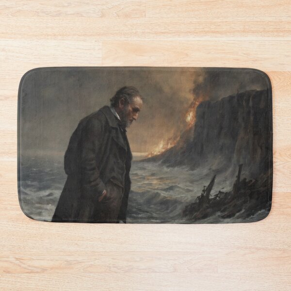 Item preview, Lonely Man by the Sea – Dark Oil Painting About Loss, Time and Isolation designed and sold by Visualynx.