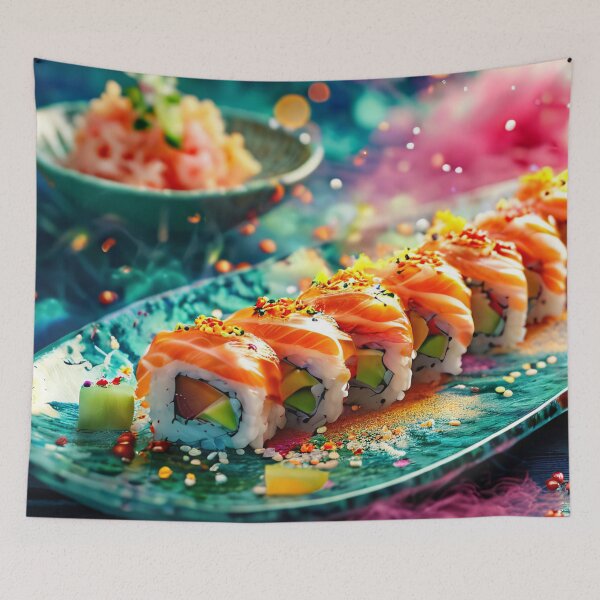 Item preview, Salmon sushi roll with festive decoration designed and sold by Mianku | Für das Leben.