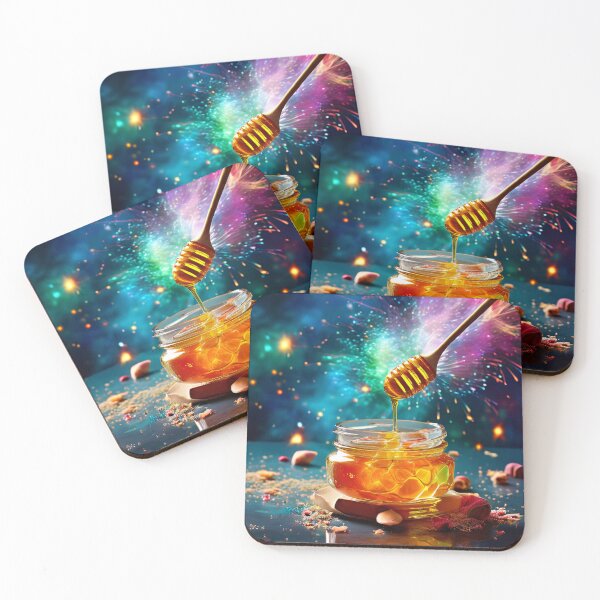 Item preview, Honey pot, honey spoon and sparkling background designed and sold by Mianku | Für das Leben.