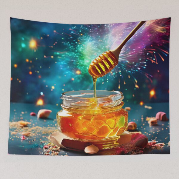 Item preview, Honey pot, honey spoon and sparkling background designed and sold by Mianku | Für das Leben.