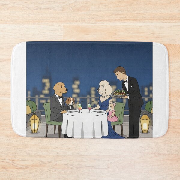 Item preview, Dog Family Dining on Rooftop of 5-Star Hotel, Elegant Dinner Outfits, Cartoon Vector Art designed and sold by Fandom Universe.