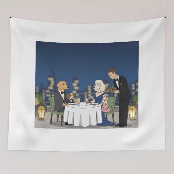 Item preview, Dog Family Dining on Rooftop of 5-Star Hotel, Elegant Dinner Outfits, Cartoon Vector Art designed and sold by Fandom Universe.