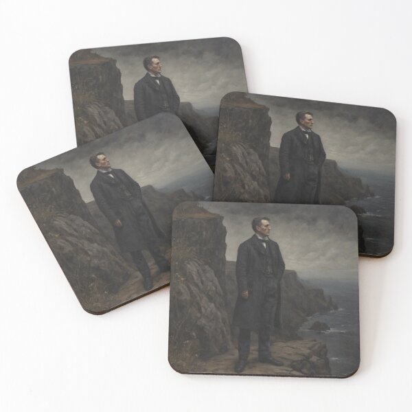 Item preview, Man Standing on a Cliff – Dark Fine Art Painting About Solitude and Reflection designed and sold by Visualynx.