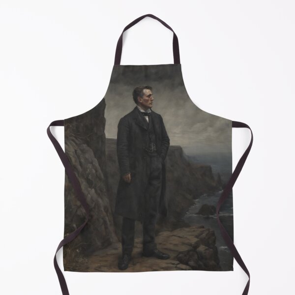 Item preview, Man Standing on a Cliff – Dark Fine Art Painting About Solitude and Reflection designed and sold by Visualynx.