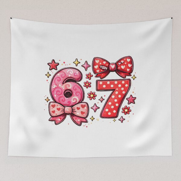 Item preview, Funny 67 Meme Valentine Design, Cute Pink Coquette Bow Numbers, Aesthetic Viral Number Meme Art designed and sold by JoyBoyStudio1.