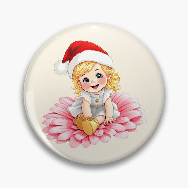 Item preview, Kawaii Christmas Baby Chibi - Little Santa Girl on Pink Flower designed and sold by MCT-GALLERY.