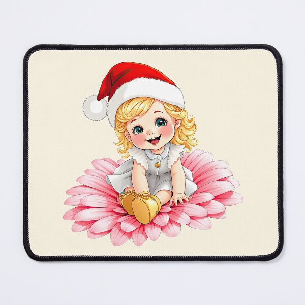Item preview, Kawaii Christmas Baby Chibi - Little Santa Girl on Pink Flower designed and sold by MCT-GALLERY.