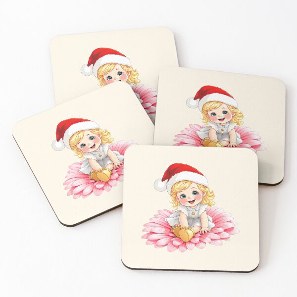 Item preview, Kawaii Christmas Baby Chibi - Little Santa Girl on Pink Flower designed and sold by MCT-GALLERY.