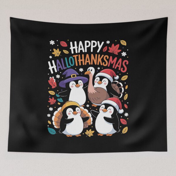 Item preview, Penguin Happy Hallothanksmas Halloween Thanksgiving Xmas  designed and sold by InspiredFoul.