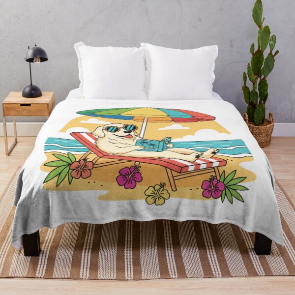 Item preview, Relaxed Dog on Beach Bed Wearing Goggles, Reading Book under Umbrella, Summer Vector Art designed and sold by Fandom Universe.